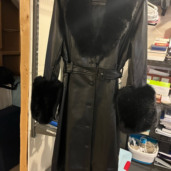 Black Faux leather and fur jacket with detachable fur and round black buttons! - Picture 2 of 3